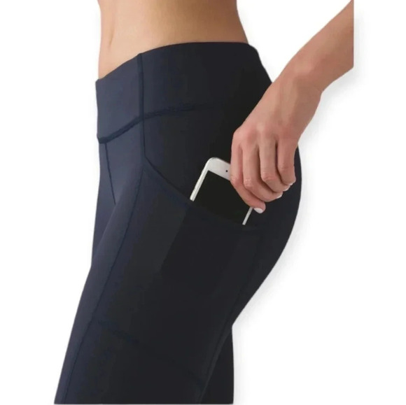 Lululemon Tight Stuff Tights II Leggings 25" in Navy with Silver Scallop Hem 4 - Picture 12 of 16